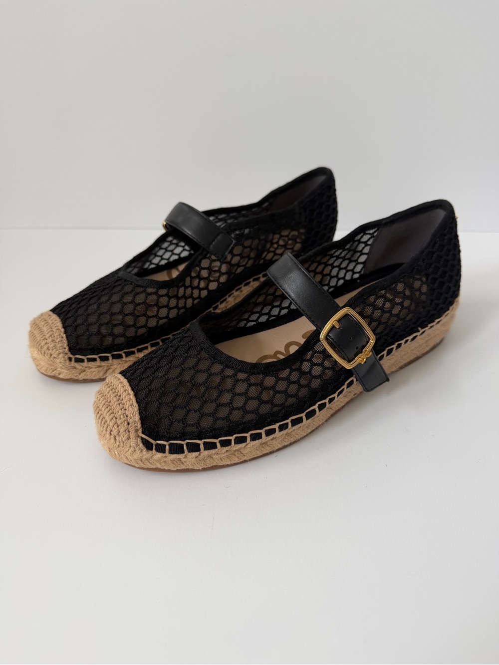 Sam Edelman Mackie Mesh Mary Jane Espadrille Flats in Black, Size 7.5